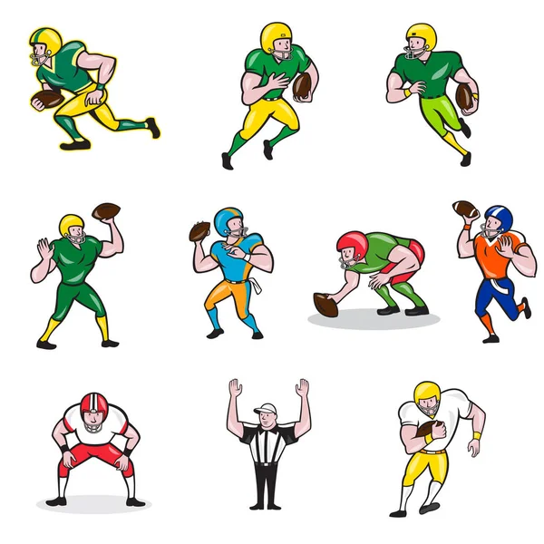 Joueur de football américain Cartoon Collection Set — Image vectorielle