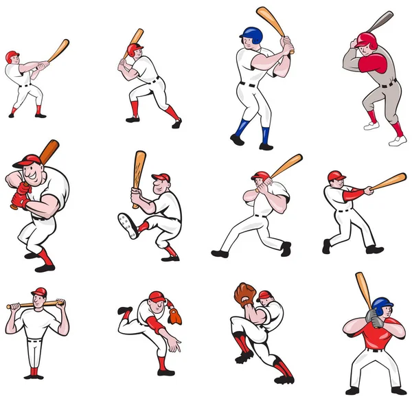 Παίκτης μπέιζμπολ σετ κινουμένων σχεδίων — Διανυσματικό Αρχείο