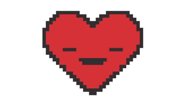 Animation Motion Graphics Showing Retro Pixellated Human Heart Smiling Throbbing — Stock Video
