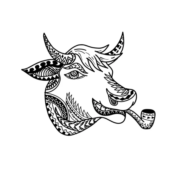 Tatouage tribal tête de vache — Image vectorielle