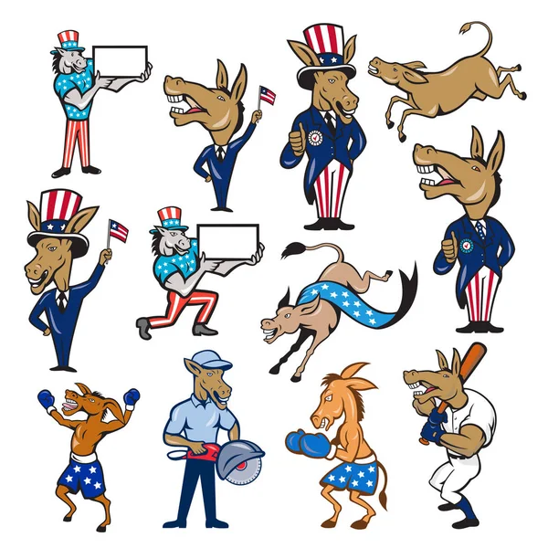 Conjunto de desenhos animados de mascote burro — Vetor de Stock