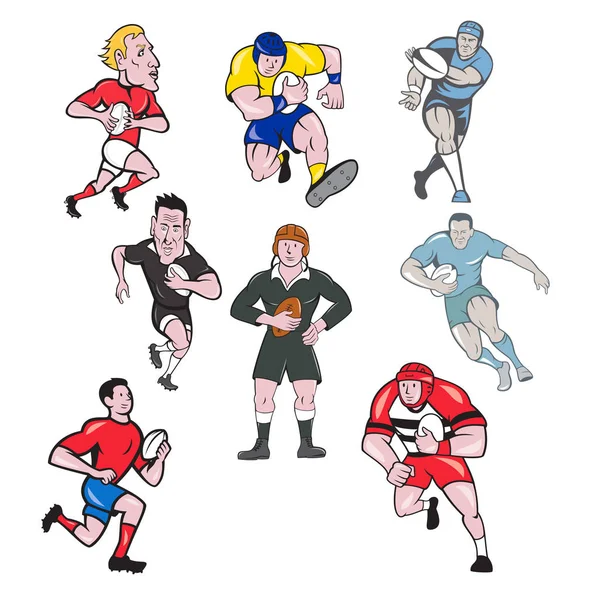 Rugby Oyuncu Maskot Karikatür Seti — Stok Vektör