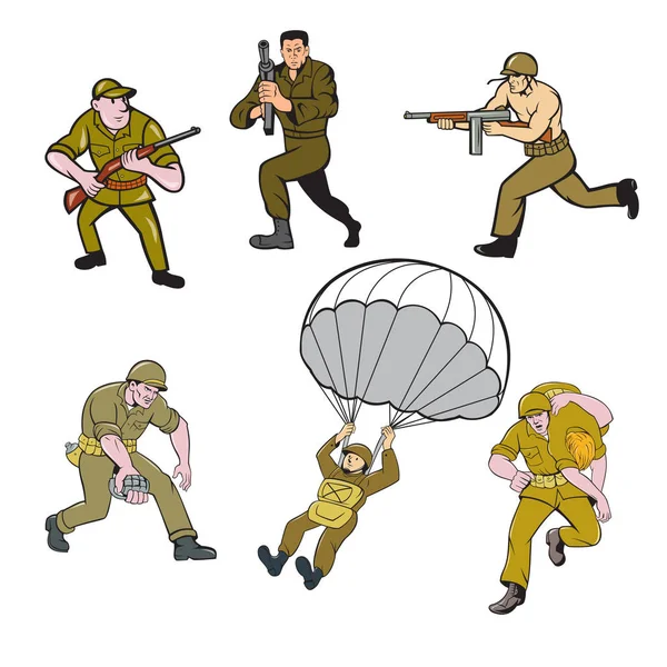 Weltkrieg zwei Soldaten Cartoon-Set — Stockvektor