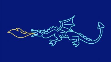 Hd yüksek çözünürlüklü mavi ekranda ejderha nefes ateş neon işareti ışık tabela aydınlatma gösteren 2d Animasyon hareket grafikler retro tarzı yapılır.