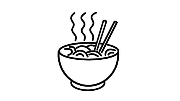 Animación Estilo Monolina Dibujo Tazón Fideos Caliente Con Palillos Pantalla — Vídeos de Stock