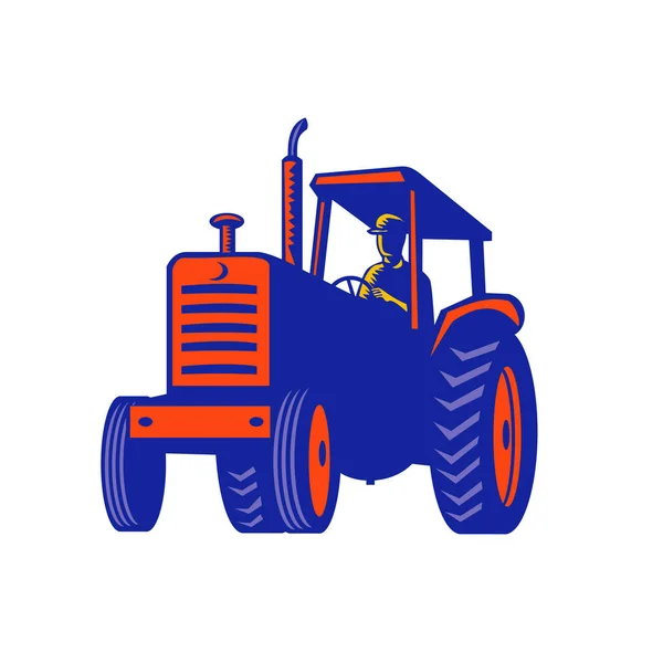 Vintage Çiftlik Traktör Retro — Stok Vektör
