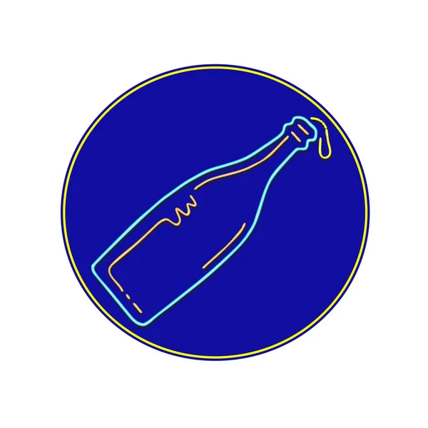 Champagne vinflaska droppande neonskylt oval — Stock vektor