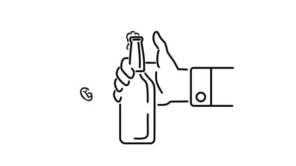 Animation Motion Graphics Monoline Drawing Hand Opening Beer Bottle Flicking — Stock videók