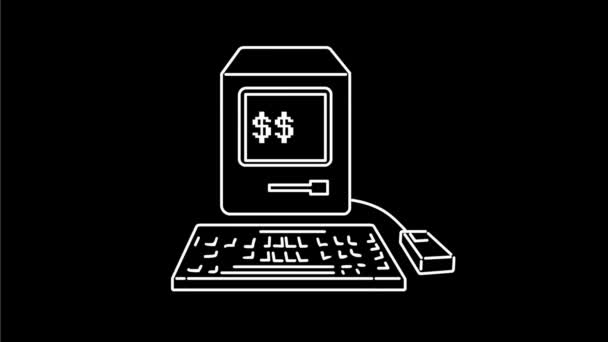 Animation Motion Graphics Monoline Drawing Vintage Classic Personal Computer Dollar — Stock Video