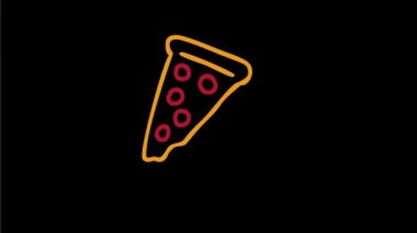 Hd yüksek çözünürlüklü peynir eritme ve damlama siyah ekran ile bir pepperoni pizza pasta 2d Animasyon hareket grafik çizim.