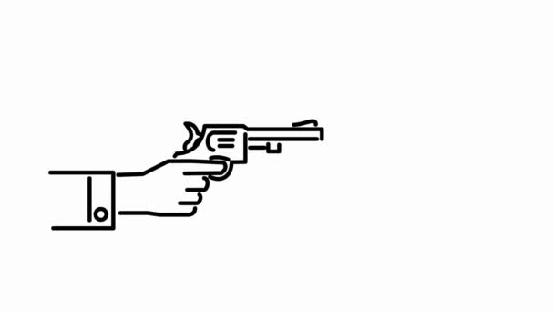 Pistola de disparo manual Bang Monoline 2D Animación — Vídeo de stock