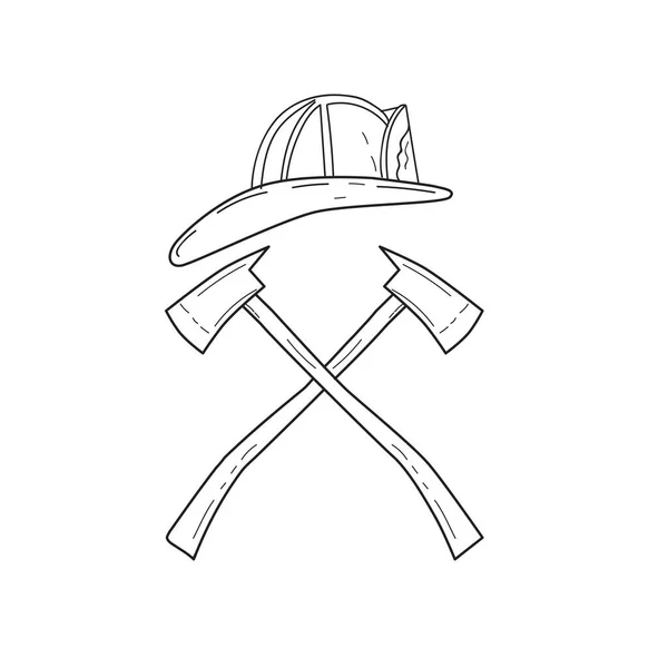 Black White Line Drawing Style Illustration Fireman Helmet Two Fire — Stock Vector