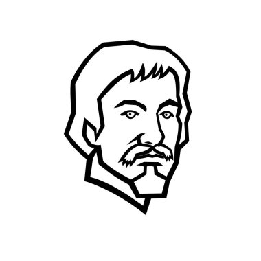 1590 'ların başından 1610' a kadar İtalyan bir ressam olan Michelangelo Merisi da Caravaggio 'nun siyah-beyaz maskot çizimi ön taraftan izole edilmiş arka planda geriye dönük olarak görülüyor..