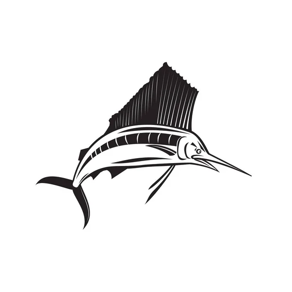 Retro Stil Illustration Arg Atlanten Segelfisk Fisk Släktet Istiophorus Musslor — Stock vektor