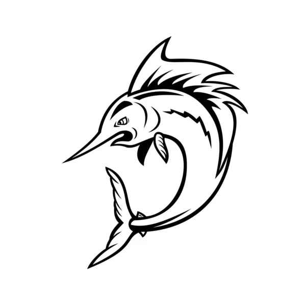 Tecknad Illustration Atlantisk Segelfisk Svärdfisk Hoppar Från Sidan Isolerad Vit — Stock vektor