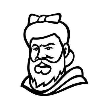 Sakallı bir bayanın ya da sakallı bir kadının maskot resmi. Sirk merakı gibi görünen sakallı bir kadın. Geçmişi siyah ve beyaz arka planda izole edilmiş..