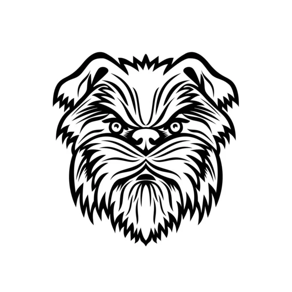 Mascotte Zwart Wit Illustratie Van Het Hoofd Van Een Affenpinscher — Stockvector