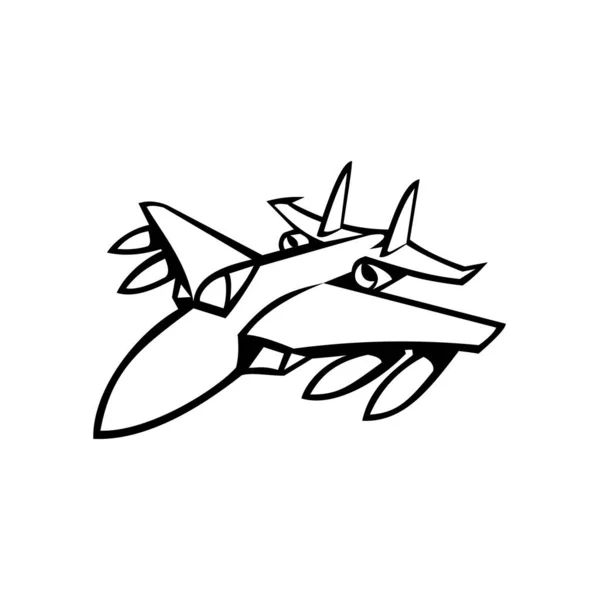Icono Mascota Ilustración Cabeza Avión Combate Americano Vuelo Completo Visto — Archivo Imágenes Vectoriales