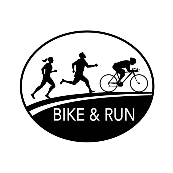 Retro Style Illustration Silhouette Bike Run Marathon Runner Running Cycling — Stock Vector