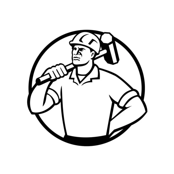 Mascote Ilustração Negro Afro Americano Demolição Trabalhador Trabalhador Trabalhador Construção — Vetor de Stock
