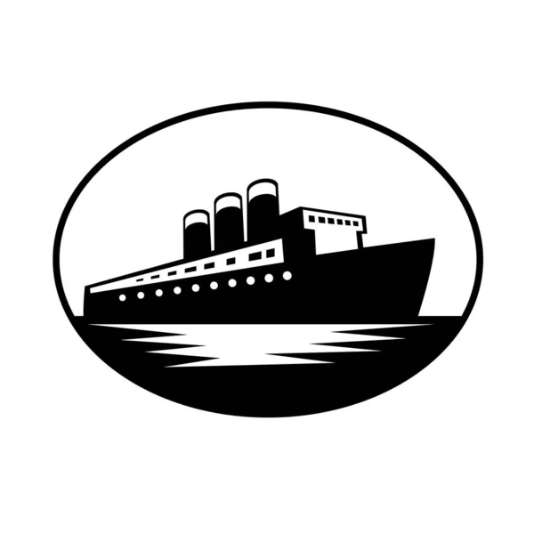 Retro Stijl Illustratie Van Vintage Oceaan Lijnvaartschip Passagiersboot Schip Ovaal — Stockvector