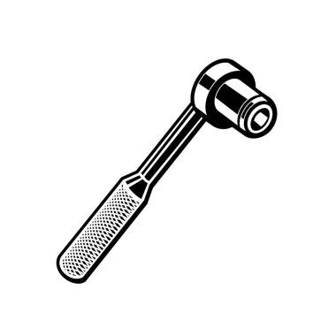 Black and white retro style illustration of a torque ratchet wrench on isolated background. clipart