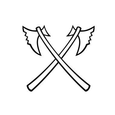 Orta Çağ 'dan kalma çapraz bir cellat, cellat ya da savaş baltasının eski tarz izole edilmiş halinin siyah beyaz çizimi.