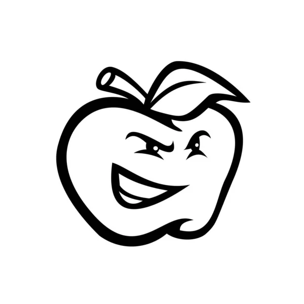 Mascota Blanco Negro Ilustración Una Manzana Roja Enojada Una Fruta — Vector de stock