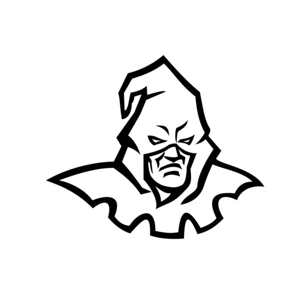 Mascote Preto Branco Ilustração Cabeça Executor Medieval Absolutista Encapuzado Headsman — Vetor de Stock