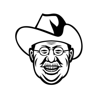 Theodore Roosevelt 'in siyah-beyaz maskotu, Amerikan başkanı ve Rough Riders' ın kumandanı..