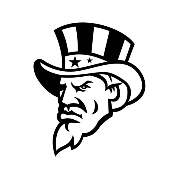 Black White Mascot Illustration Head Uncle Sam Wearing Top Hat — Stock Vector