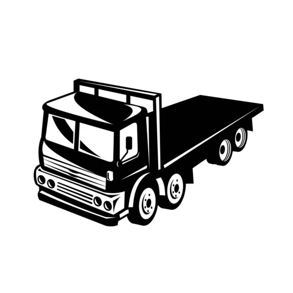 Retro Fekete Fehér Stílusú Illusztráció Egy Lapos Kamion Oldalról Nagy — Stock Vector