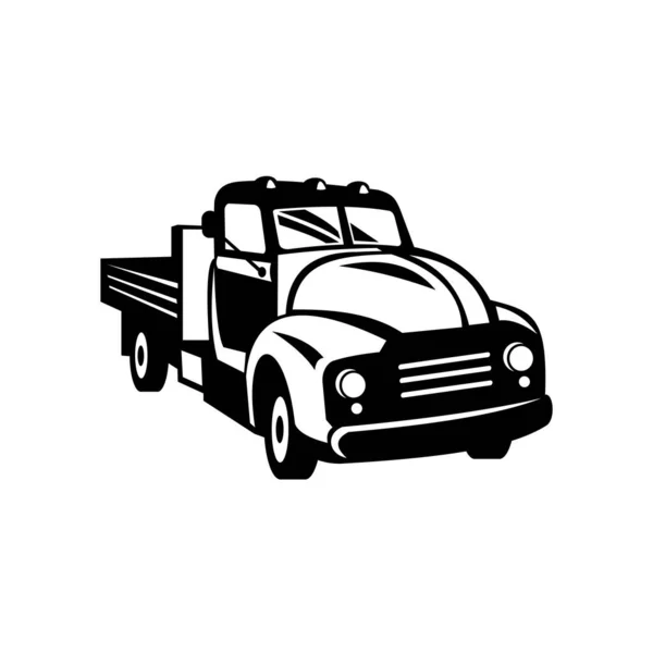 Illustration Rétro Style Noir Blanc Une Camionnette Vintage Américaine Classique — Image vectorielle