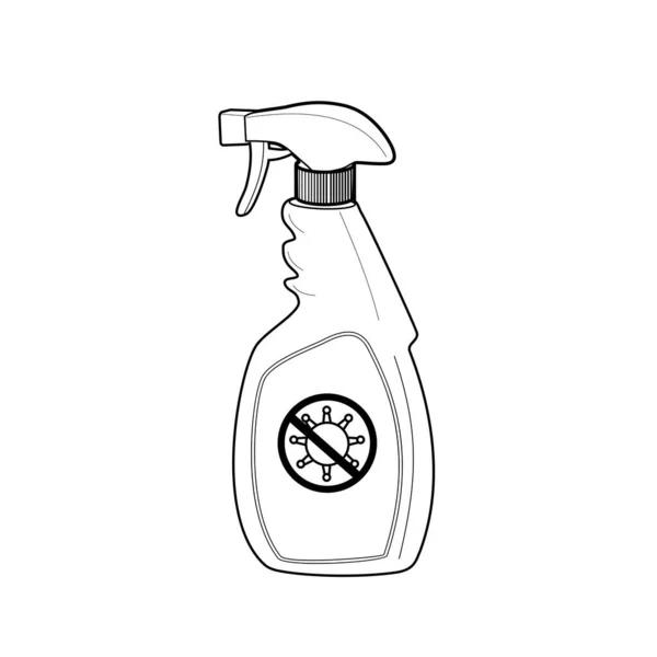 Tekening Stijl Illustratie Van Desinfecterende Spray Fles Met Stop Pandemische — Stockvector