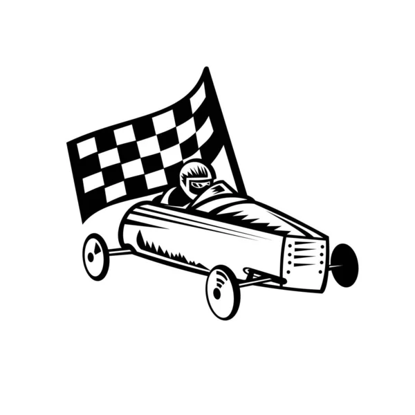 Illustrazione Stile Retrò Bianco Nero Sapone Vintage Box Derby Soapbox — Vettoriale Stock