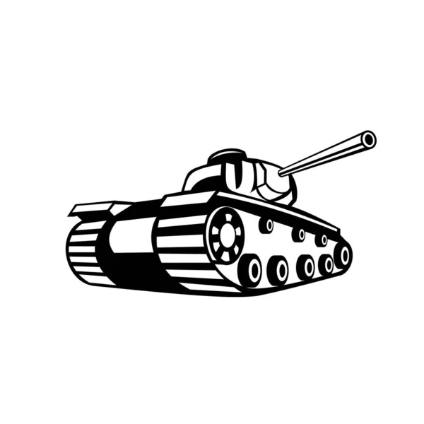 Retro Czarno Biały Styl Ilustracja Wojny Światowej Czołg Wskazując Pistolet — Wektor stockowy