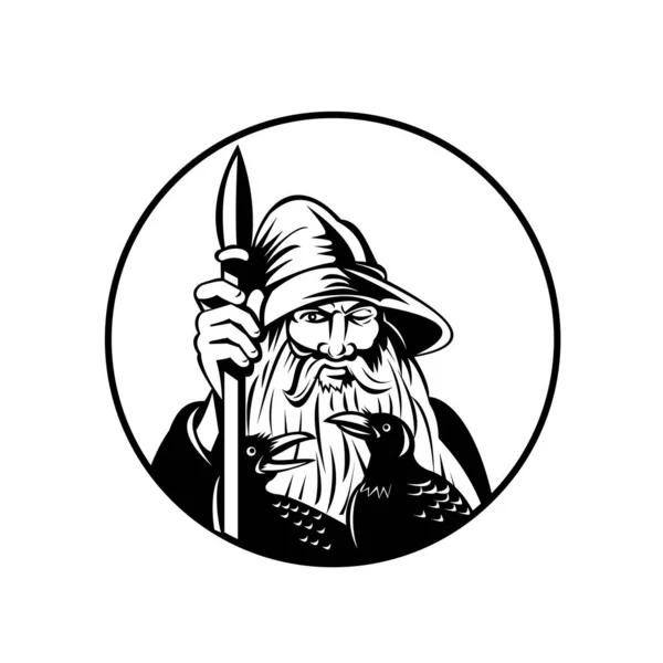 Ilustração Estilo Retrô Odin Deus Guerra Dos Mortos Mitologia Germânica — Vetor de Stock