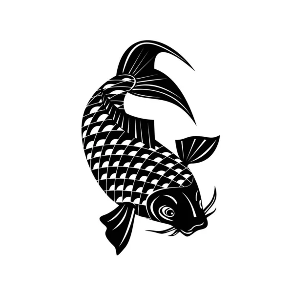 Retro Träsnitt Stil Illustration Koi Jinli Eller Nishikigoi Brokad Karp — Stock vektor