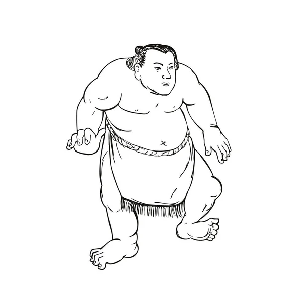 Ukiyo E或Ukiyo风格的例子 从正面看职业相扑选手或Rikishi的战斗姿态 背景是黑白分明的 — 图库矢量图片