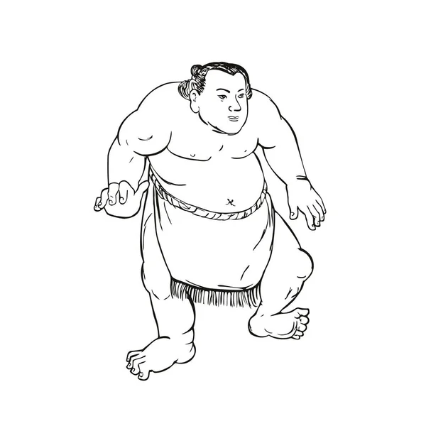 Ilustración Estilo Ukiyo Ukiyo Luchador Sumo Profesional Rikishi Posición Lucha — Archivo Imágenes Vectoriales