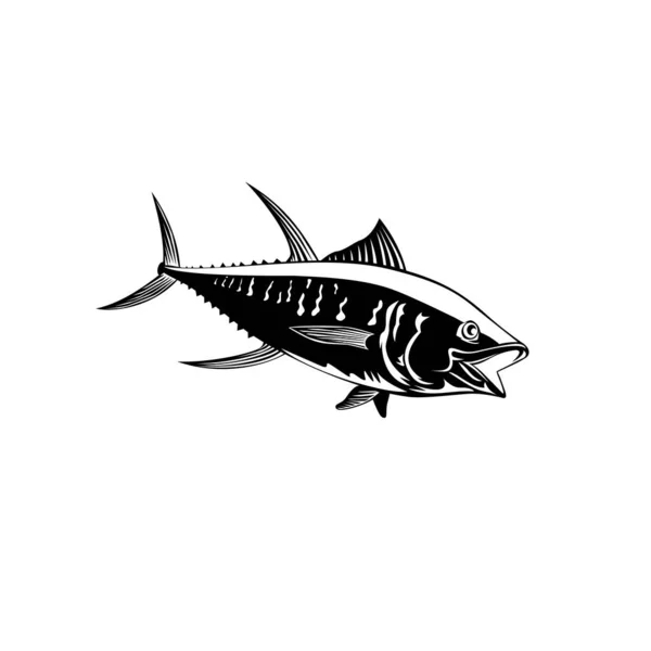 Retro Stil Illustration Gulfenad Tonfisk Thunnus Albacares Eller Ahi Art — Stock vektor