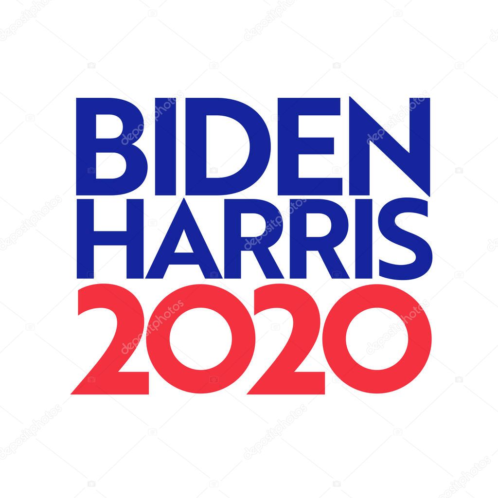 Aug 14, 2020, AUCKLAND, NEW ZEALAND: Illustration of American president and vice president candidate for US election Democrat Joe Biden and Kamala Harris ticket in words or text Biden Harris 2020.