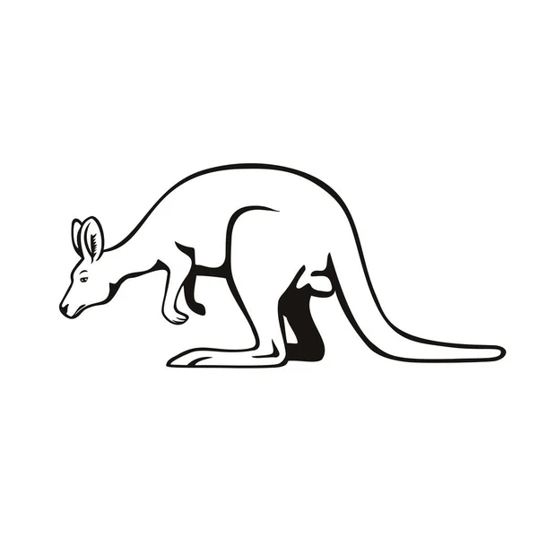 Retro Träsnitt Stil Illustration Känguru Eller Wallaby Stor Liten Eller — Stock vektor