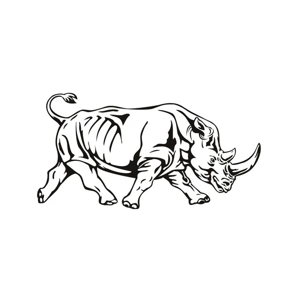 Retro Houtsnede Illustratie Van Een Witte Neushoorn Vierkante Neushoorn Grootste — Stockvector