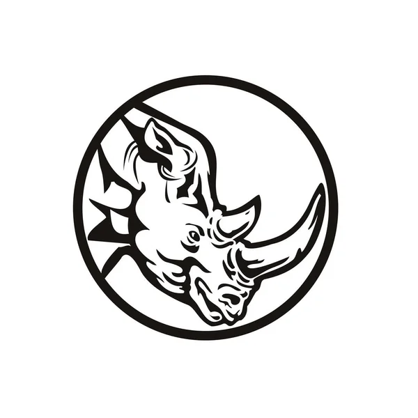 Cabeza Ilustración Corte Madera Retro Rinoceronte Blanco Rinoceronte Labio Cuadrado — Vector de stock