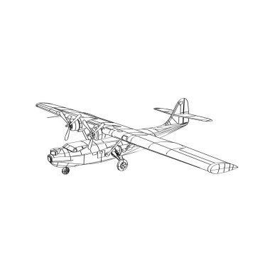 1930 ve 1940 'larda üretilen uçan bir tekne, devriye bombacısı ve amfibik uçak olan Consolidated PBY Catalina' nın çizimi..