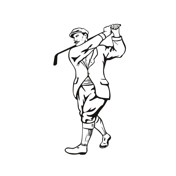 Vzorník Ilustrace Vinobraní Golfista Golfovou Holí Golf Nebo Teeing Sobě — Stockový vektor
