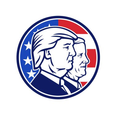 15 Ağustos 2020, AUCKLAND, NEW ZEALAND: ABD başkan yardımcısı ve cumhuriyetçi Donald Trump ve Mike Pence 'in ABD bayraklarının retro tarzında yapıldığı görünümü.
