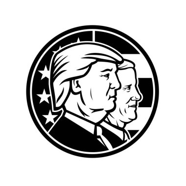 15 Ağustos 2020, AUCKLAND, NEW ZEALAND: ABD başkan yardımcısı ve cumhuriyetçi Donald Trump ve Mike Pence 'in ABD bayraklarının retro tarzında yapıldığı görünümü.