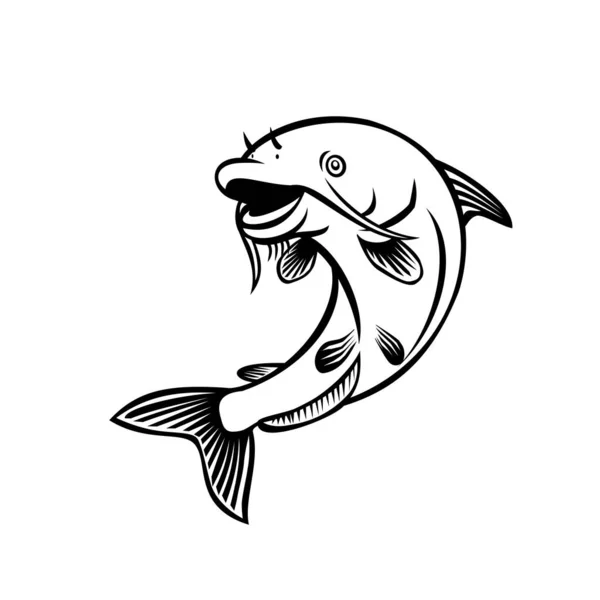 Illustrazione Stile Cartone Animato Pesce Gatto Blu Ictalurus Furcatus Più — Vettoriale Stock